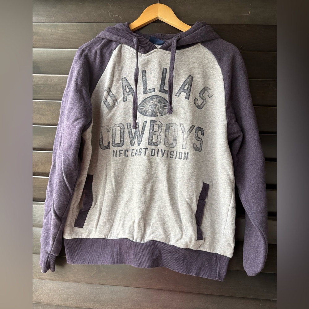 Dallas Cowboys Pullover Hoodie Grey Navy Men's Medium Kangaroo Pocket